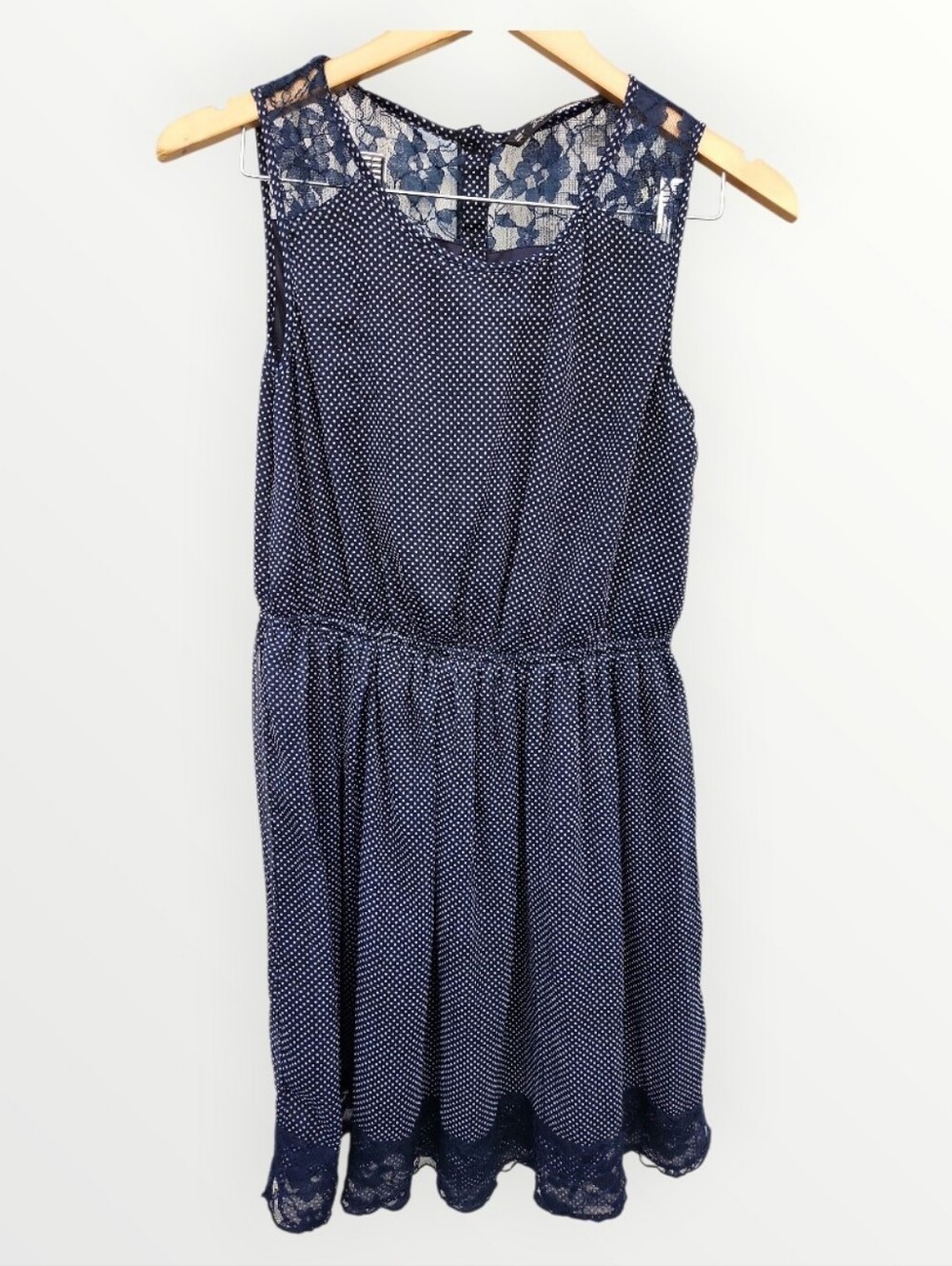 Zara Trafaluc Navy Blue Dress With Polka Dot Prints